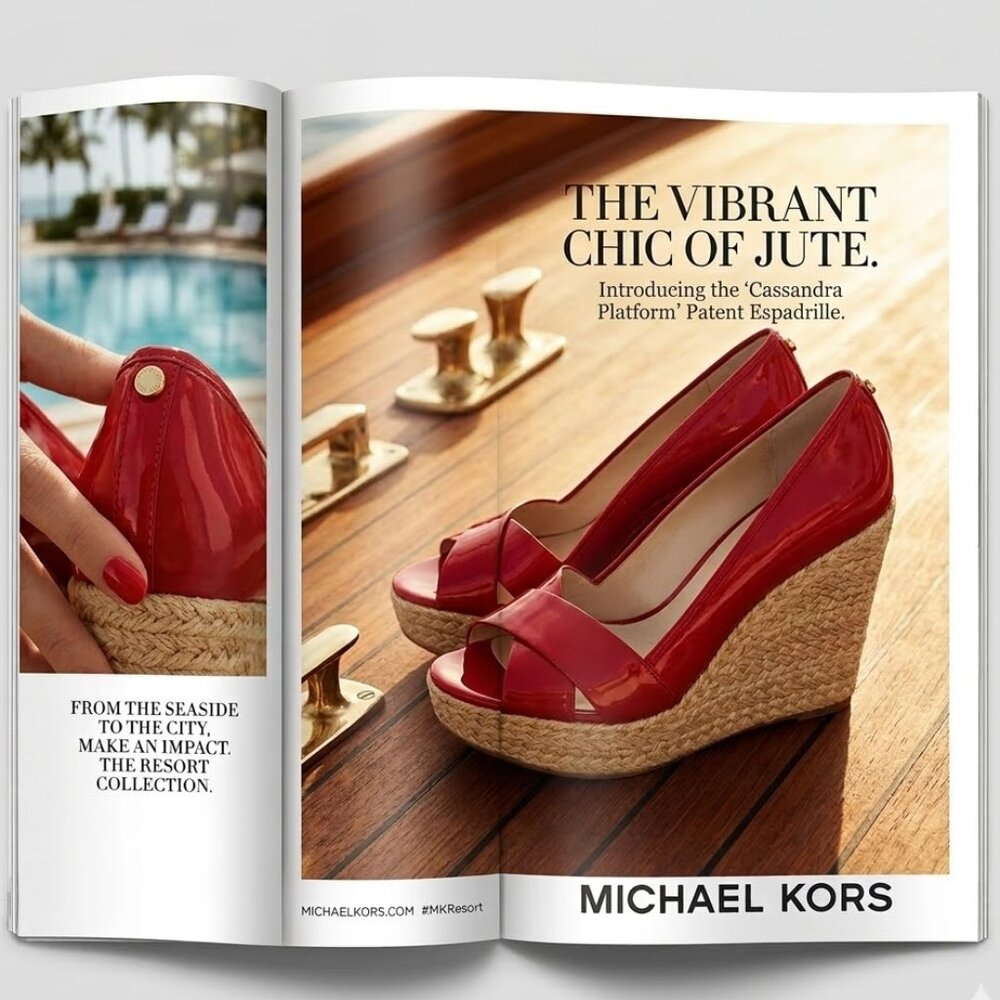 Michael Kors red leather Casandra Espadrille open toe Platform wedge sandals 8.5